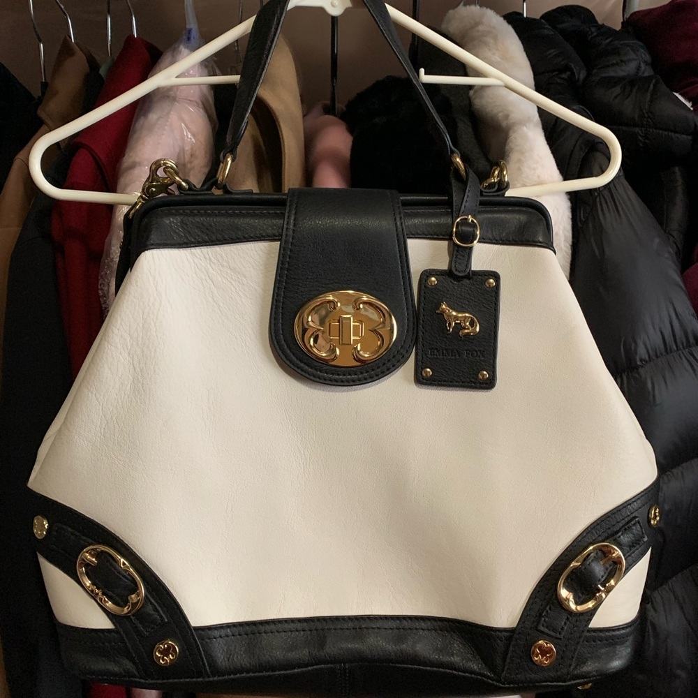 Emma Fox  Black and White Leather Satchel/Shoulder Bag with Strap